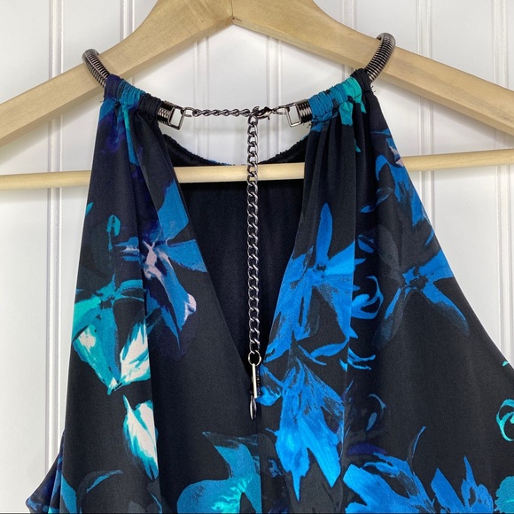 Vince Camuto Blue Floral Blouson Halter Maxi Dress Size 10 - Picture 6 of 13